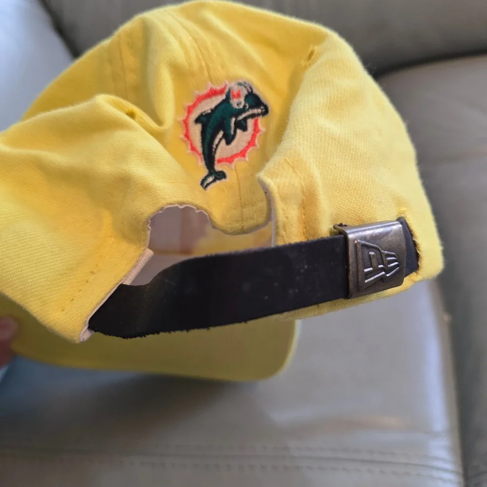 Vintage Miami Dolphins New Era Hat Yellow Low Profile Made in USA Adjustable Cap - Picture 6 of 7